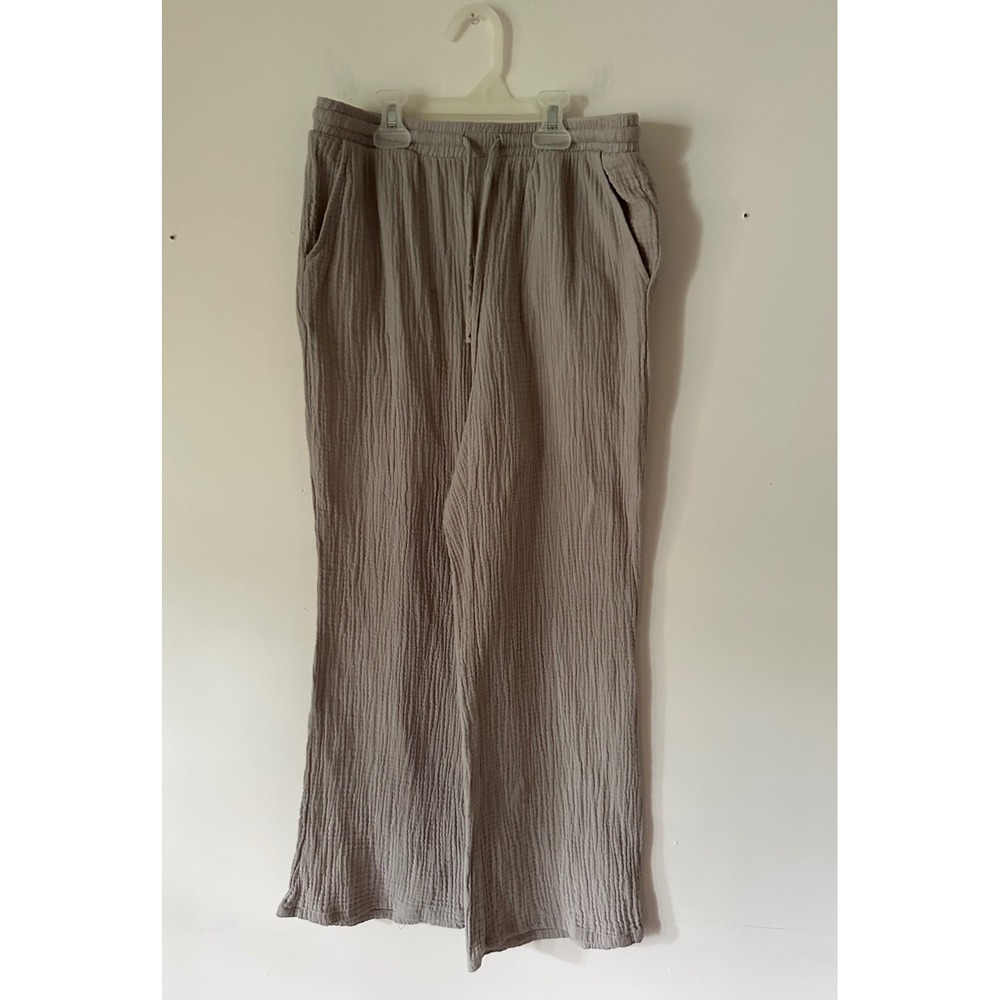 Sincerely Jules Women Gauze Pants Taupe Elastic Drawstring Waist Pocket Size M